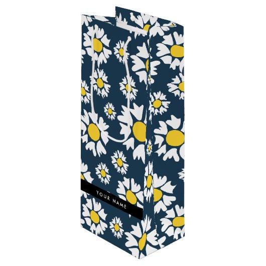 Daisy Muster, White Daisies, Ihr Name Geschenktüte Für Weinflaschen (Vorderseite Schrägansicht)