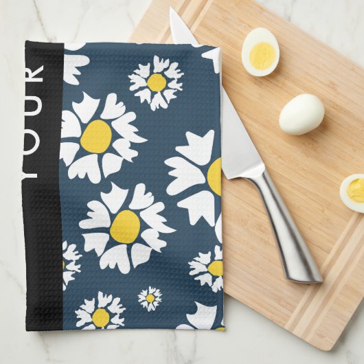 Daisy Muster, White Daisies, Ihr Name Geschirrtuch (Viertel Falte)