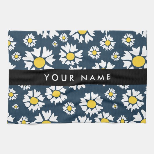 Daisy Muster, White Daisies, Ihr Name Geschirrtuch (Horizontal)