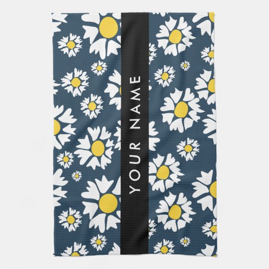 Daisy Muster, White Daisies, Ihr Name Geschirrtuch (Vertikal)