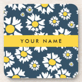 Daisy Muster, White Daisies, Ihr Name Getränkeuntersetzer (Vorderseite)