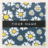 Daisy Muster, White Daisies, Ihr Name Glasuntersetzer (Vorderseite)