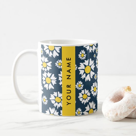 Daisy Muster, White Daisies, Ihr Name Kaffeetasse (Mit Donut)