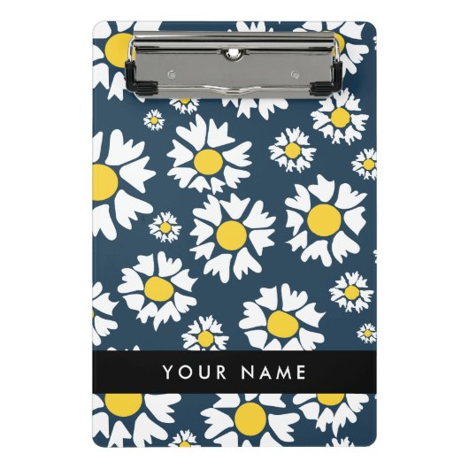 Daisy Muster, White Daisies, Ihr Name Mini Klemmbrett (Vorderseite)
