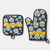 Daisy Muster, White Daisies, Ihr Name Ofenhandschuh & Topflappen-Set (Vorderseite)