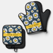 Daisy Muster, White Daisies, Ihr Name Ofenhandschuh & Topflappen-Set (Vorderseite/Rückseite)