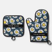 Daisy Muster, White Daisies, Ihr Name Ofenhandschuh & Topflappen-Set (Vorderseite)