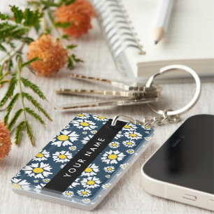 Daisy Muster, White Daisies, Ihr Name Schlüsselanhänger