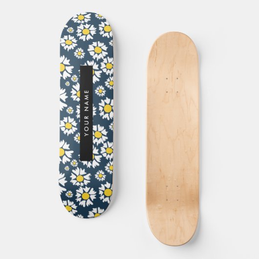 Daisy Muster, White Daisies, Ihr Name Skateboard (Vorderseite)