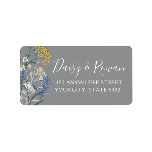 Daisy Navy Blue & Yellow Rowan Berries Adresse Adressaufkleber (Vorne)