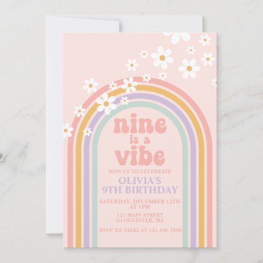 Daisy Nine ist ein Vibe Pastel Regenbogen 9. Gebur Einladung (Vorderseite)