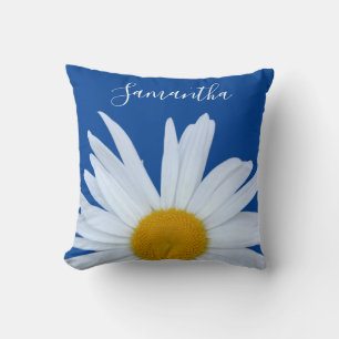 Daisy Ocean Blue White Script Kissen