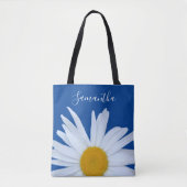 Daisy Ocean Blue White Script Tote Bag Tasche (Vorderseite)