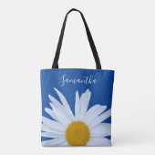 Daisy Ocean Blue White Script Tote Bag Tasche (Rückseite)