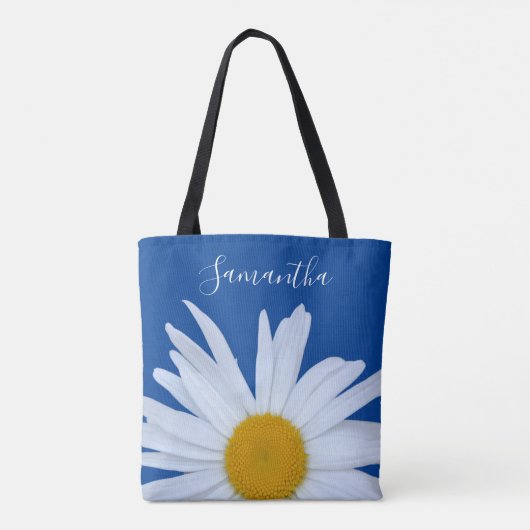 Daisy Ocean Blue White Script Tote Bag Tasche (Rückseite)