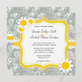 Daisy on Ash Gray; Gray Paisley Einladung (Vorne/Hinten)