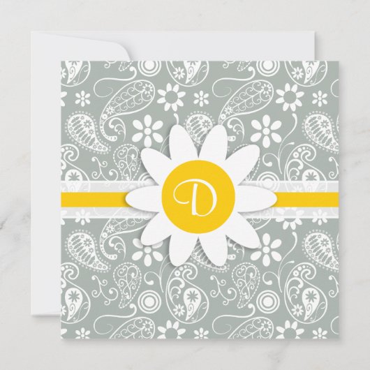 Daisy on Ash Gray; Gray Paisley Einladung (Rückseite)