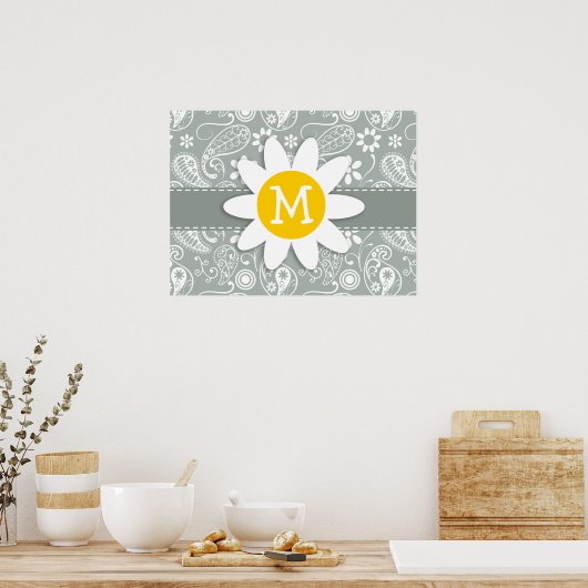 Daisy on Ash Gray; Gray Paisley Poster (Küche)