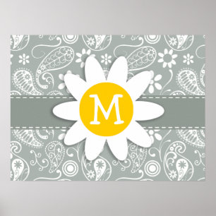 Daisy on Ash Gray; Gray Paisley Poster