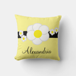 Daisy on Soft Yellow with Black Strip Name Script Kissen