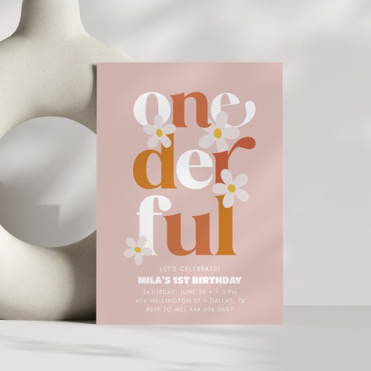 Daisy Onederful Modern Boho 1. Geburtstag Einladung