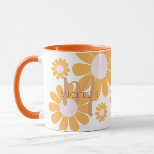 Daisy Orange Monogram Tasse (Links)