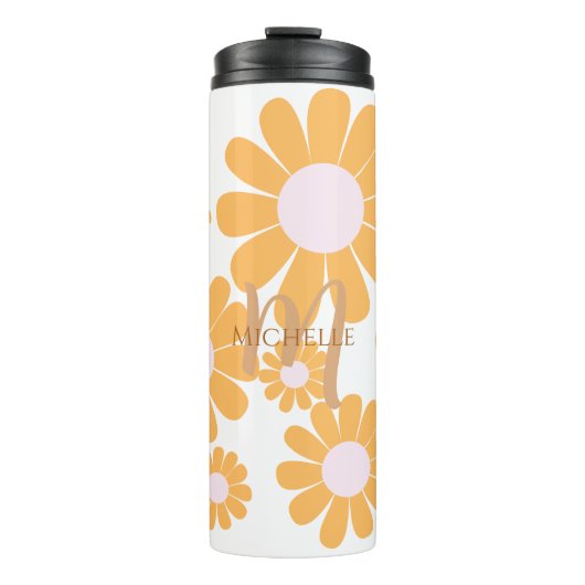 Daisy Orange Monogram Thermosbecher (Vorderseite)