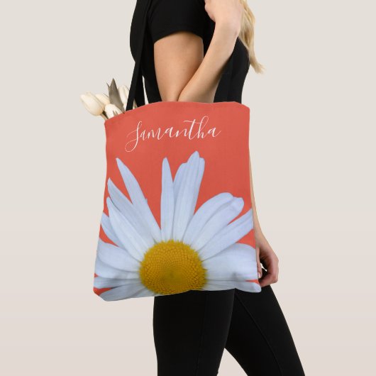 Daisy Orange White Script Tote Bag Tasche (Von Nahem)