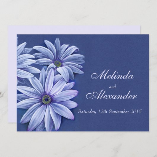 Daisy Osteospermum Hochzeit Einladung blau lila (Vorne/Hinten)