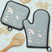 Daisy Oven Mitt & Pot Holder Set - Blumengrün
