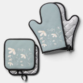 Daisy Oven Mitt & Pot Holder Set - Blumengrün (Vorderseite/Rückseite)