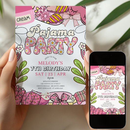 Daisy Pajama Party Birthday Invitation Einladung