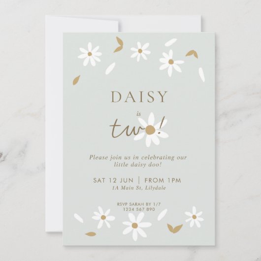 Daisy Party 2. Geburtstag Einladung - Sage (Vorderseite)