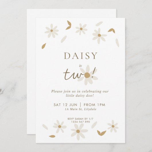 Daisy Party 2. Geburtstag Einladung - Weiß