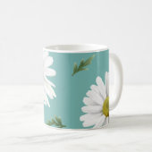 Daisy Pattern, Aquamariner Hintergrund Kaffeetasse (VorderseiteRechts)