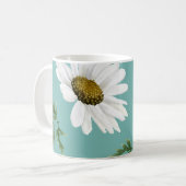 Daisy Pattern, Aquamariner Hintergrund Kaffeetasse (Vorderseite Links)