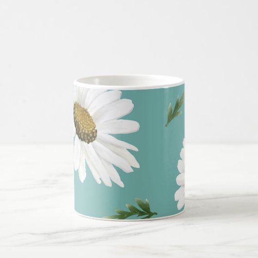 Daisy Pattern, Aquamariner Hintergrund Kaffeetasse (Mittel)