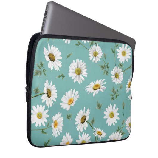 Daisy Pattern, Aquamariner Hintergrund Laptopschutzhülle (Vorne Rechts)