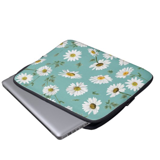 Daisy Pattern, Aquamariner Hintergrund Laptopschutzhülle (Vorne Knopf)