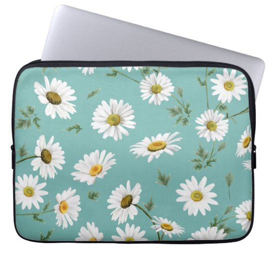 Daisy Pattern, Aquamariner Hintergrund Laptopschutzhülle (Vorderseite)