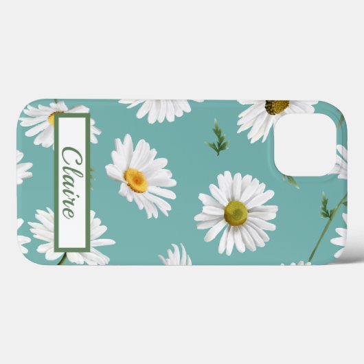 Daisy Pattern, Aquamariner Hintergrund, Personalis Case-Mate iPhone Hülle (Rückseite (Horizontal))
