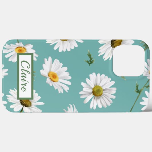 Daisy Pattern, Aquamariner Hintergrund, Personalis Case-Mate iPhone Hülle (Rückseite (Horizontal))