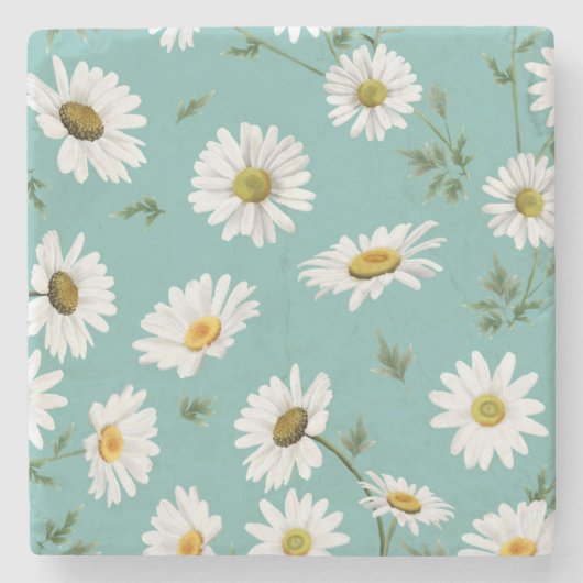 Daisy Pattern, Aquamariner Hintergrund Steinuntersetzer (Vorderseite)