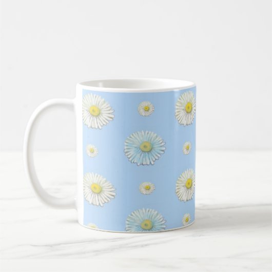 Daisy Pattern auf hellblauem Hintergrund Kaffeetasse (Links)