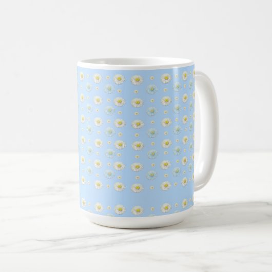 Daisy Pattern auf hellblauem Hintergrund Kaffeetasse (VorderseiteRechts)