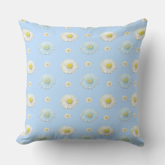 Daisy Pattern auf hellblauem Hintergrund Kissen (Vorderseite)