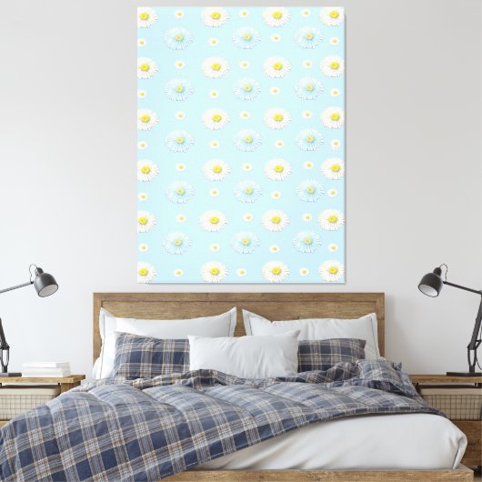 Daisy Pattern auf hellblauem Hintergrund Leinwanddruck (Insitu (Schlafzimmer))