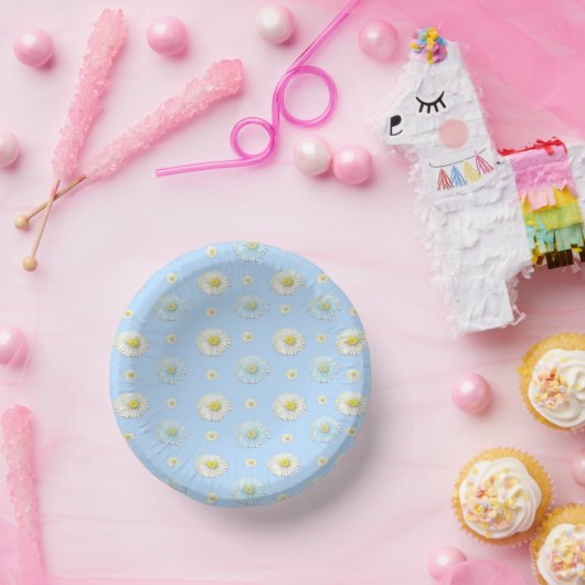 Daisy Pattern auf hellblauem Hintergrund Pappteller (Party)