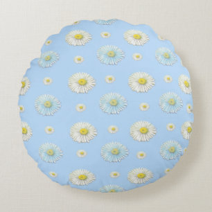 Daisy Pattern auf hellblauem Hintergrund Rundes Kissen