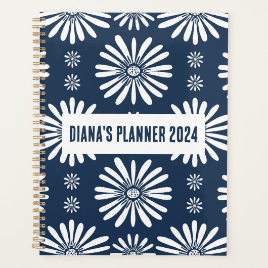 Daisy Pattern Blume Blooms Floral Navy CUSTOM Planer (Vorderseite)